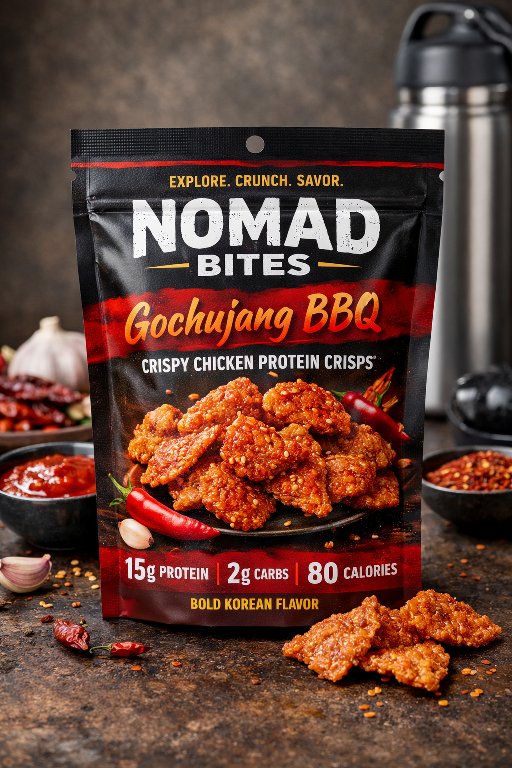 NOMAD BITES Gochujang BBQ - Crispy Chicken Protein Crisps